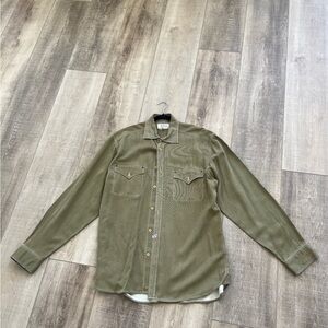 Ryan Michaels Western Shirt Men’s L Olive Green Thin Corduroy Silk Blend MINT